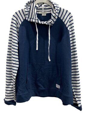 Orvis Striped Hoodie Sweatshirt L Blue White Nautical Sailor Chic Casual Preppy